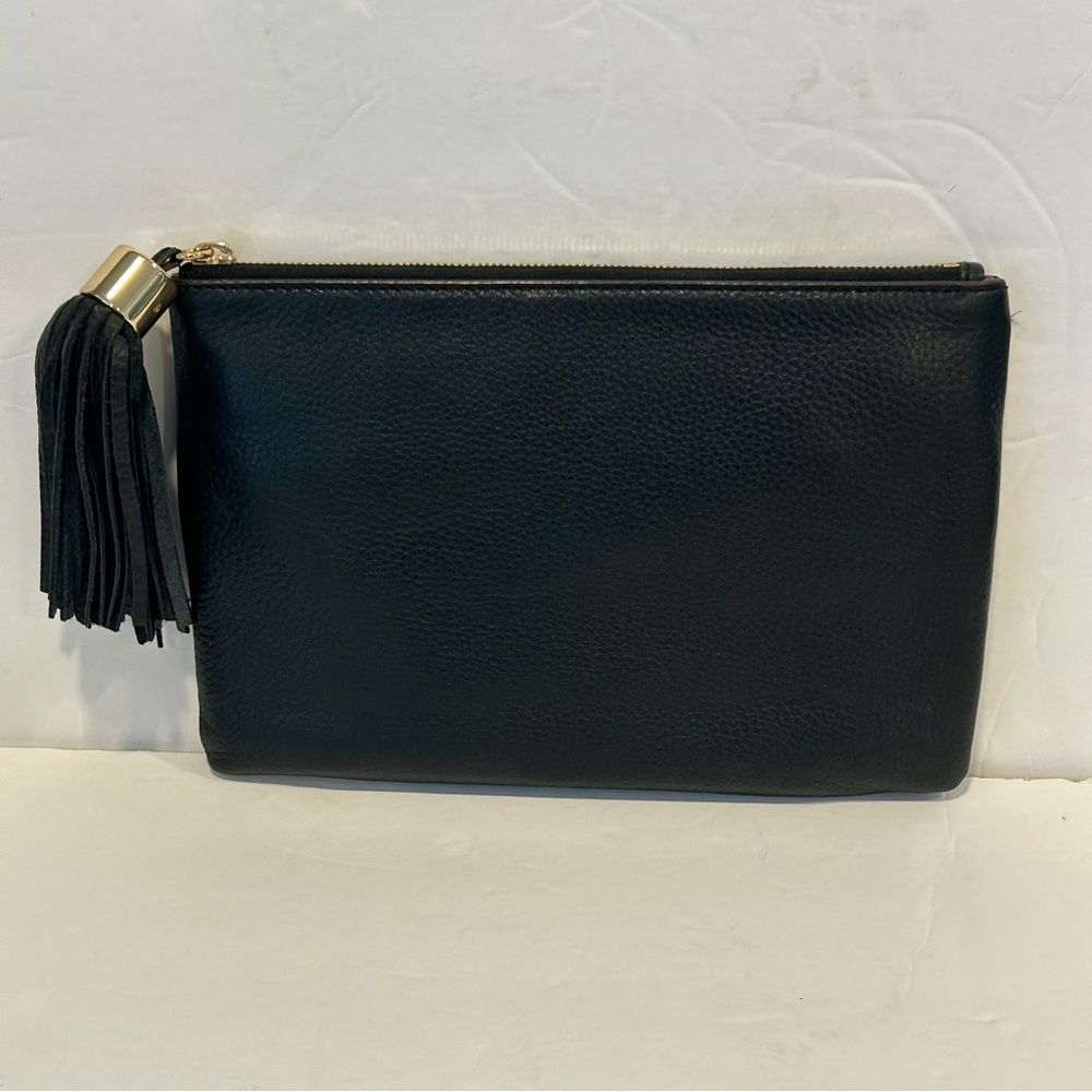 G.I.L.I. Black Pebbled Leather Clutch Bag, tassel Classic Designer Butter Soft
